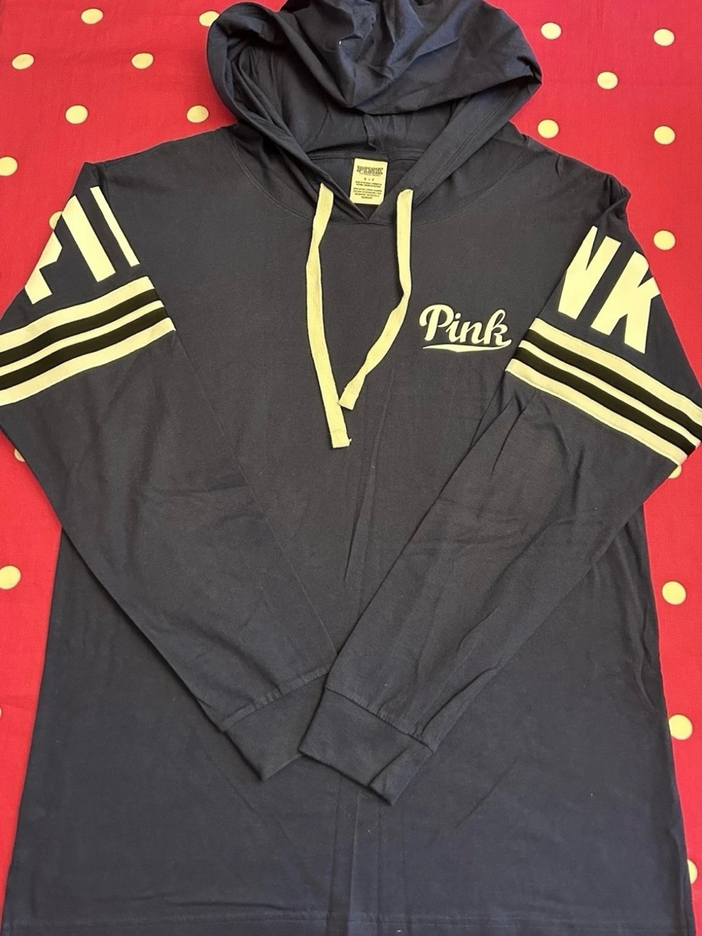 PINK Victoria's Secret Navy Hooded Long Sleeve Campus Tee